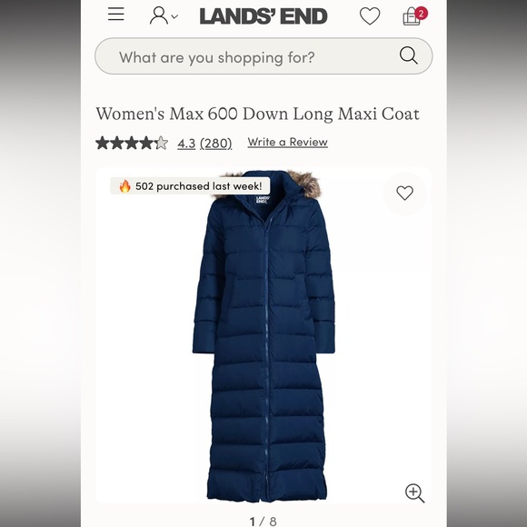 NWT Women’s Lands’ End Max 600 Down Long Maxi Coat w fur lined hood
Sold Out - Picture 4 of 17
